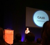 Deirdre Hogans on stage during her presentation on GAJO.